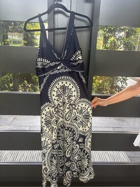 Caroline Constas Navy and Cream Paisley Maxi Dress